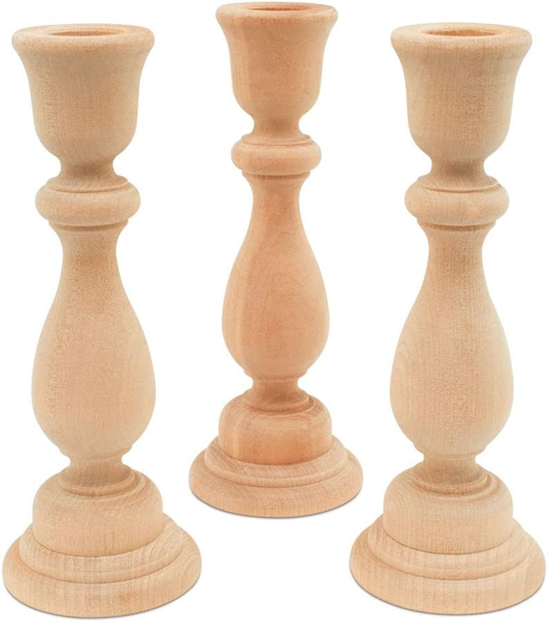 Wood Candle Holders, 6-3/4 Inch Wooden Candlestick Holders with 3/4 Inch Hole, Set of 2 Unfinished Wooden Candle Holders, Farmhouse Rustic Candle Holder for Crafts, Decorating and Painting