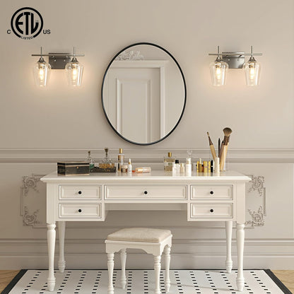 Bathroom Vanity Light, 2 Light Bathroom Light Fixture over Mirror, Bathroom Wall Lamp with Clear Glass, Modern Brushed Nickel Vanity Lighting Fixtures for Bathroom, Bedroom, Hallway