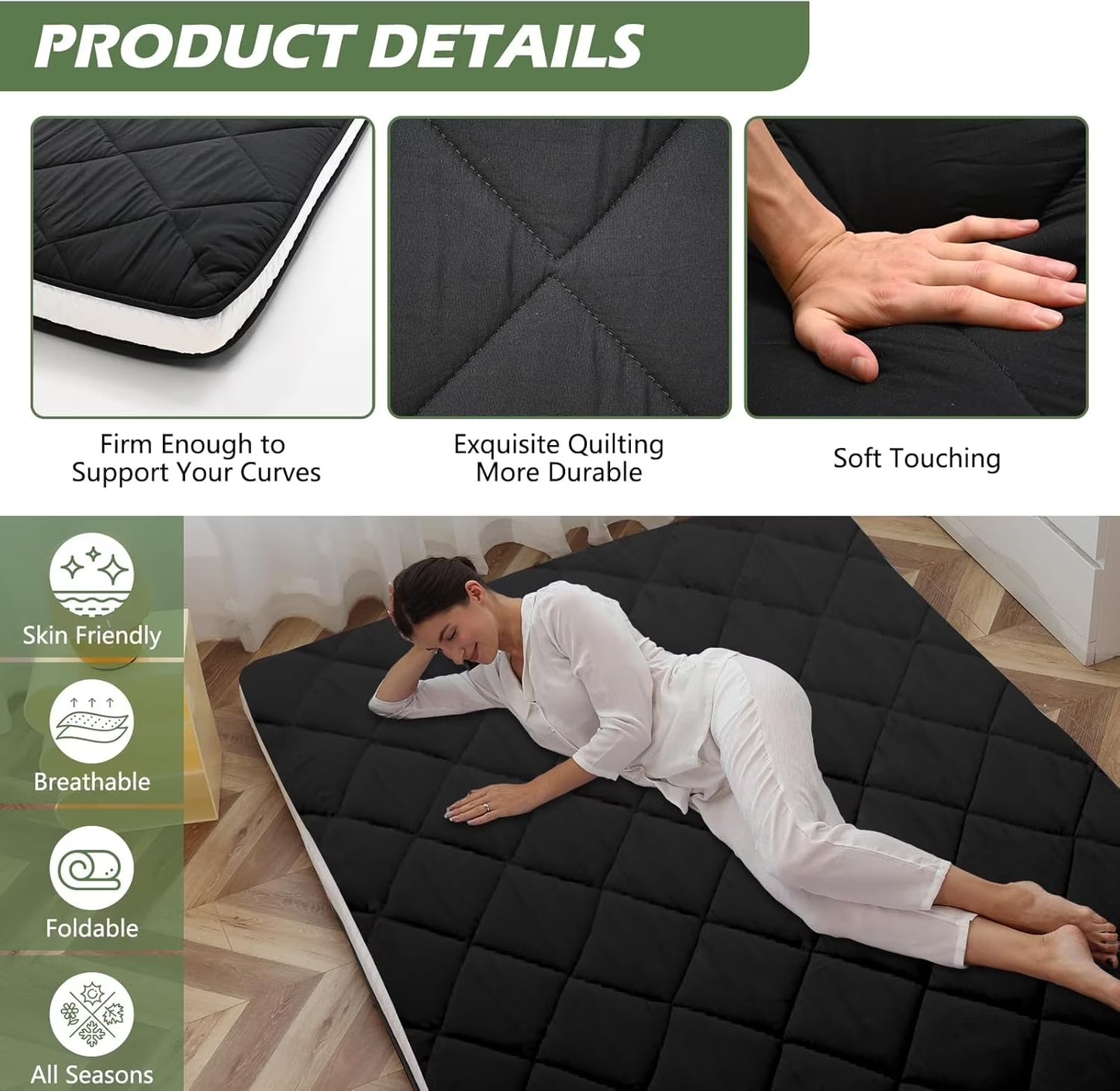 Futon Mattress Queen Size 4" Thick Japanese Floor Mattress Folding Guest Mattress Protable Roll up Mattress Soft Memory Foam Tatami Mat Sleeping Pad for Bedroom Camping Tent