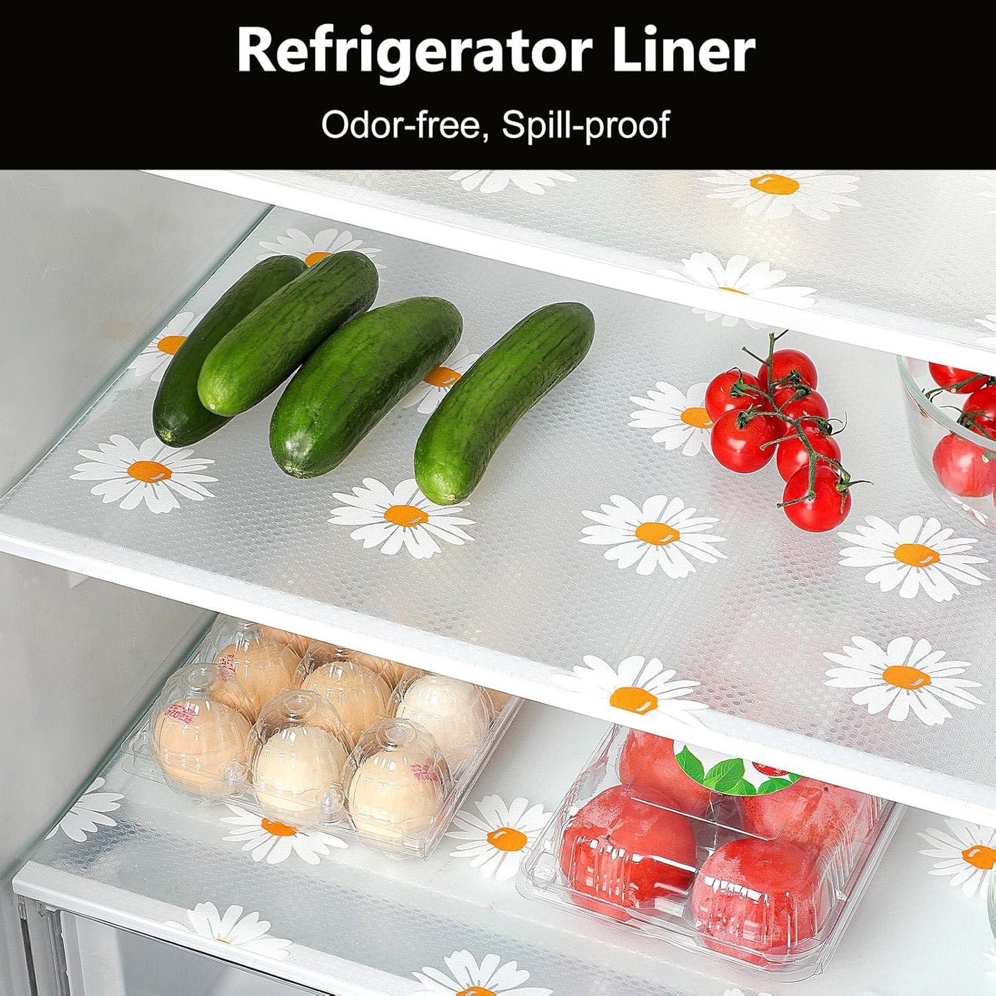 Shelf Liners for Kitchen Cabinets – Drawer Liner Waterproof & Oil-Proof, Non-Adhesive EVA with Floral Pattern – Durable Washable, Easy to Clean (Clean Daisy, 11.8" X 360")