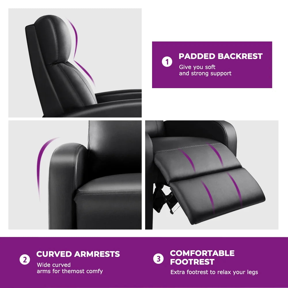 Massage Recliner Chair, Small Recliner Sofa Chair with Padded Seat and Massage Backrest for Home Theater Living Room, Black