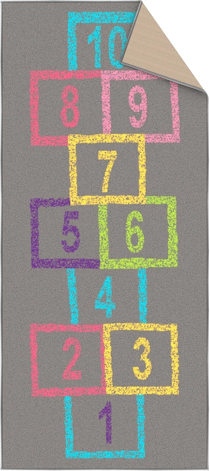 2'2" X 6' Hopscotch Kids Rug - Play Mat for Playroom, Bedroom, Daycare & Classroom - Fun & Interactive Game Carpet - Durable and Non-Slip - Perfect for Learning & High-Traffic Areas, Pink