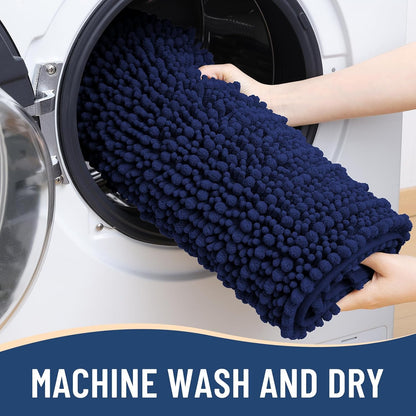 Luxury Bathroom Rugs 24X16, Extra Soft Thick Absorbent Shaggy Chenille Bath Rugs, Non-Slip Machine Wash Dry, Bath Mats for Bathroom Floor, Tub and Shower, Home Decor Accessories, Navy