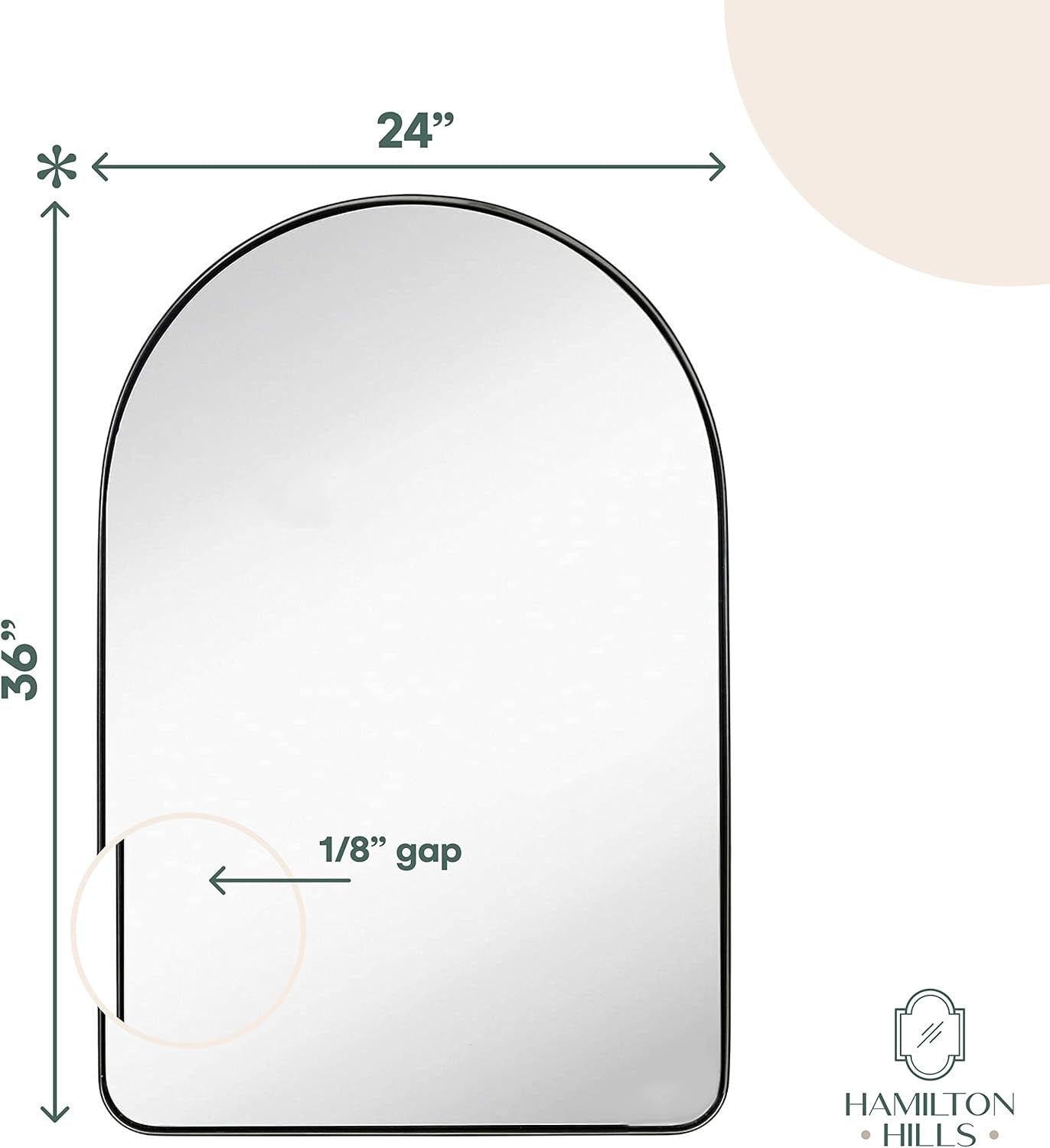 24X36 Inch Brushed Black Metal Framed Mirror - Hanging Wall Mounted Mirror - Arched Top Corner Deep Set Design Rounded Rectangle Mirror - Bedroom, Bathroom Vanity Mirrors for Wall