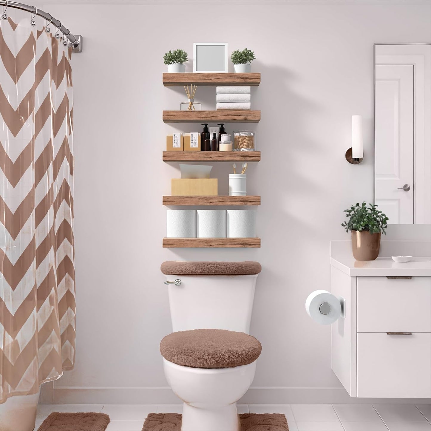 Floating Shelves for Wall – 16 Inch Floating Shelf for Kitchen, Bedroom, Living Room, Bathroom, Home & Wall Decor - Mounted Bathroom Shelves with Invisible Brackets (Mahogany, 3 Pack)