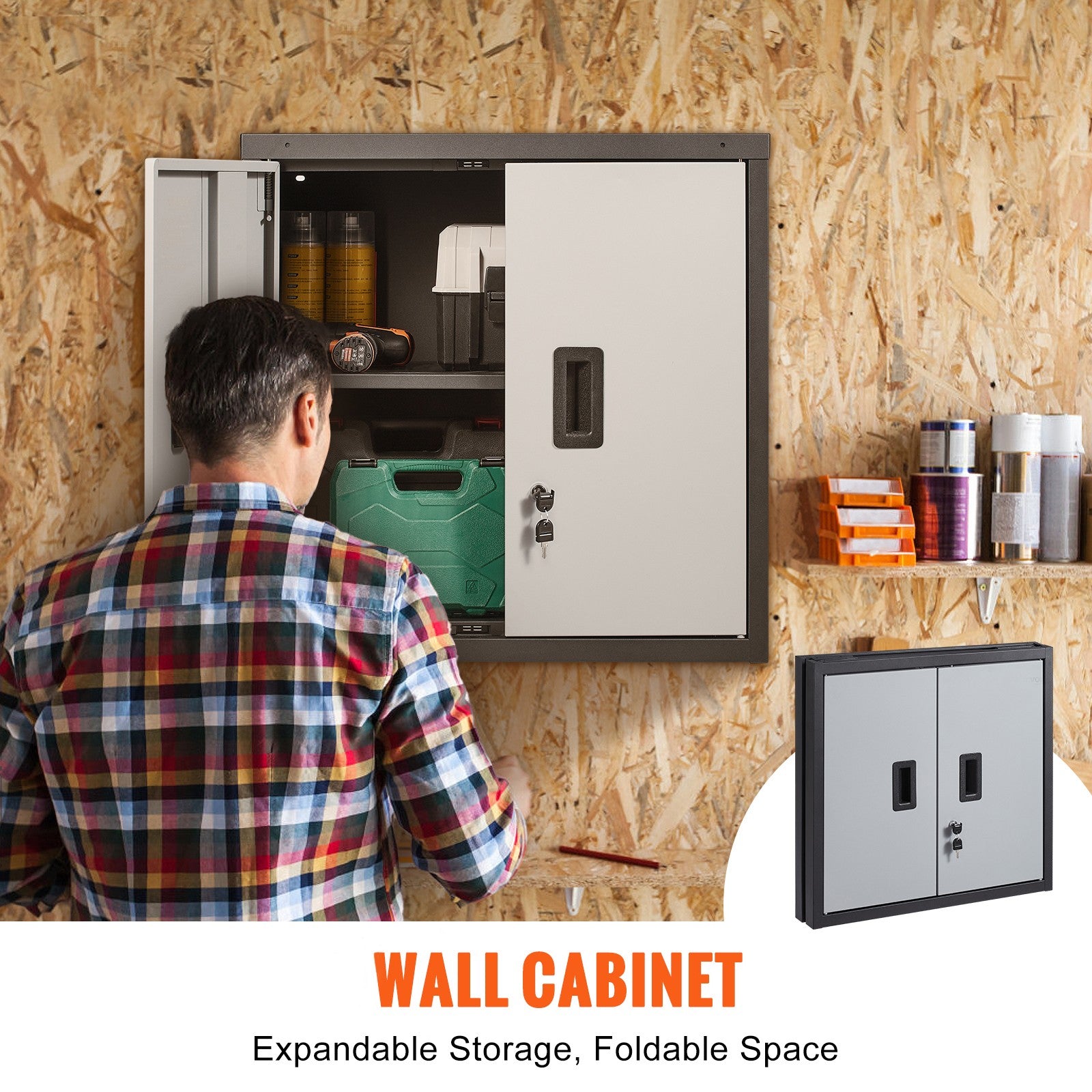 Uimoso Foldable Wall-Mounted Garage Cabinet 26" Compact Design, 240 Lbs Capacity