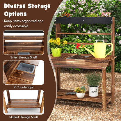 Kids Potting Bench Wooden Toy Gardening Center W/ Removable Sink & Chalkboard