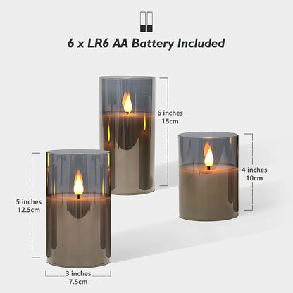 Gray Glass Battery Operated LED Candles with Remote, Flameless Candle Gift Set, Warm White Light - Include 6 Batteries
