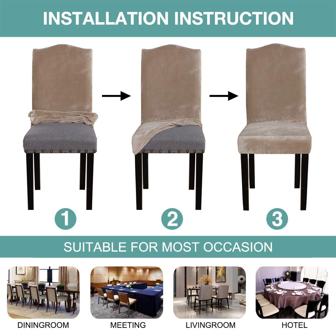 Dining Chair Covers Stretch Chair Covers for Dining Room Velvet Chair Protector Covers Slipcover Parson Chair Covers Set of 4 for Hotel Ceremony, Thick Soft Velvet Fabric (4, Taupe)