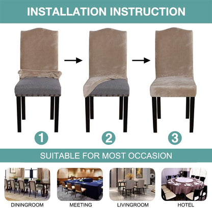 Dining Chair Covers Stretch Chair Covers for Dining Room Velvet Chair Protector Covers Slipcover Parson Chair Covers Set of 4 for Hotel Ceremony, Thick Soft Velvet Fabric (4, Taupe)