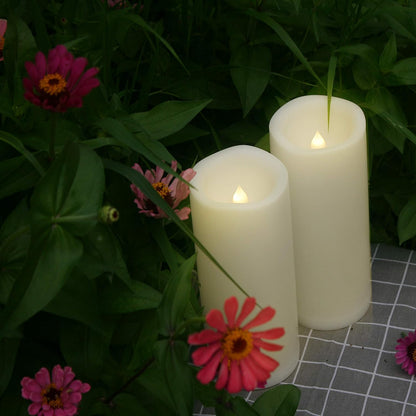 Outdoor Waterproof Large Led Flameless Candle with Remote Timer Long Lasting Battery Operated Plastic Electric Resin Pillar Candle Light for Home Garden Patio Xmas Wedding Party Decorations 4”X10”