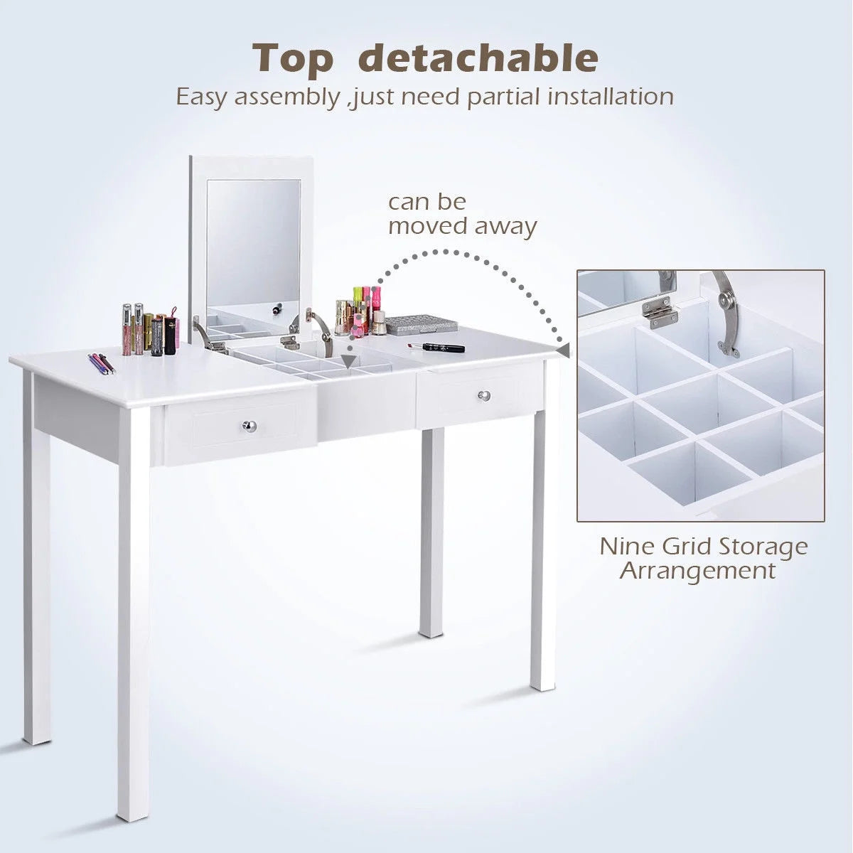 Vanity Table Dressing Table Flip Top Desk Furniture White