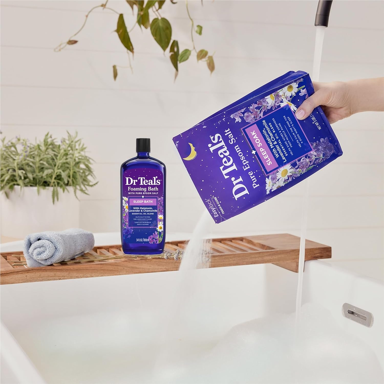 Pure Epsom Magnesium Salt Soak, Sleep Blend with Melatonin, Lavender & Essential Oils, 3 Lb (Pack of 4)