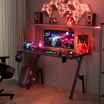 55 Inch Gaming Desk, Ergonomic Gaming Table, Computer Desk with Headphone Hook & Cup Holder