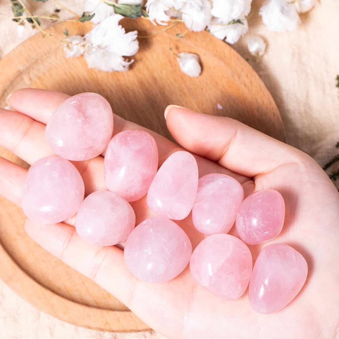 7PCS Tumbled Crystals Stones Polished Rose Quartz for Wicca Reiki Chakra Healing Energy Balancing Beginners