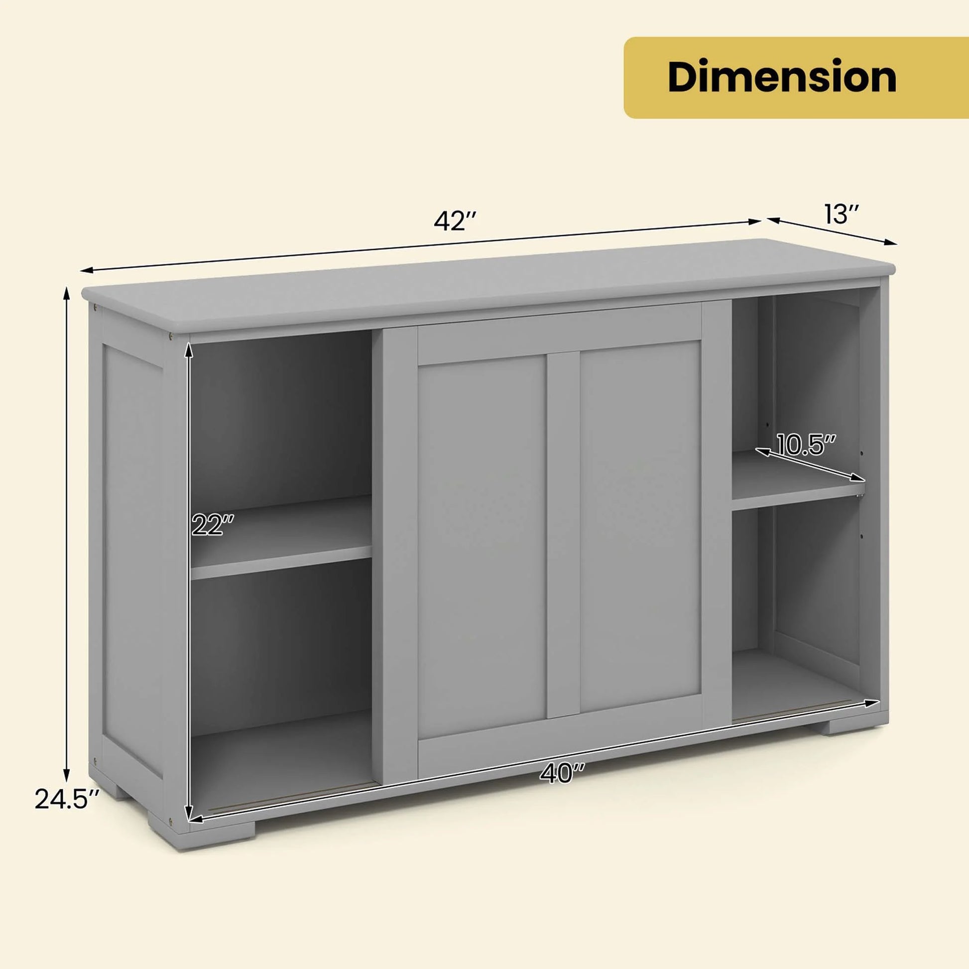 Kitchen Storage Cabinet Sideboard Buffet Cupboard Wood Sliding Door Pantry Gray
