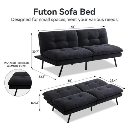 Hcore 1 PC Futon Sofa Bed, Futon Couch Memory Foam Futon Bed,Black Sleeper Sofa Loveseat Convertible Couch for Small Spaces