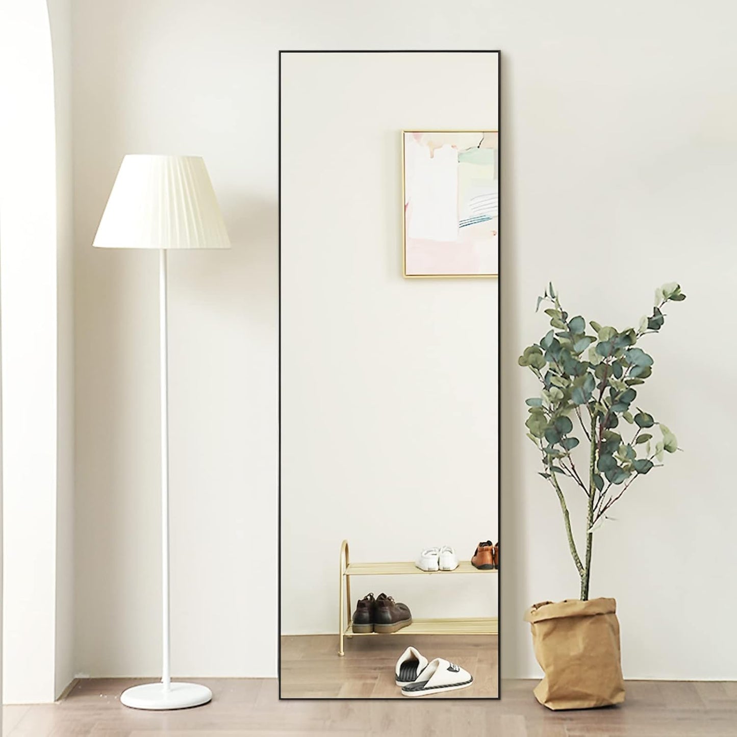 Full Length Mirror Dressing Mirror Standing or Wall Mounted Mirror Aluminum Alloy Frame Mirror for Living Room 65”X 22”(Black)