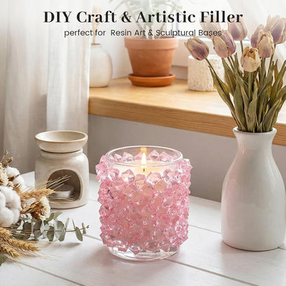 Pink Fake Ice, 150PCS Acrylic Fake Diamonds, Plastic Crystals Gems, Vase Fillers DIY Craft Makeup Brush Rocks Wedding Party Table Centerpieces Scatter Decorations