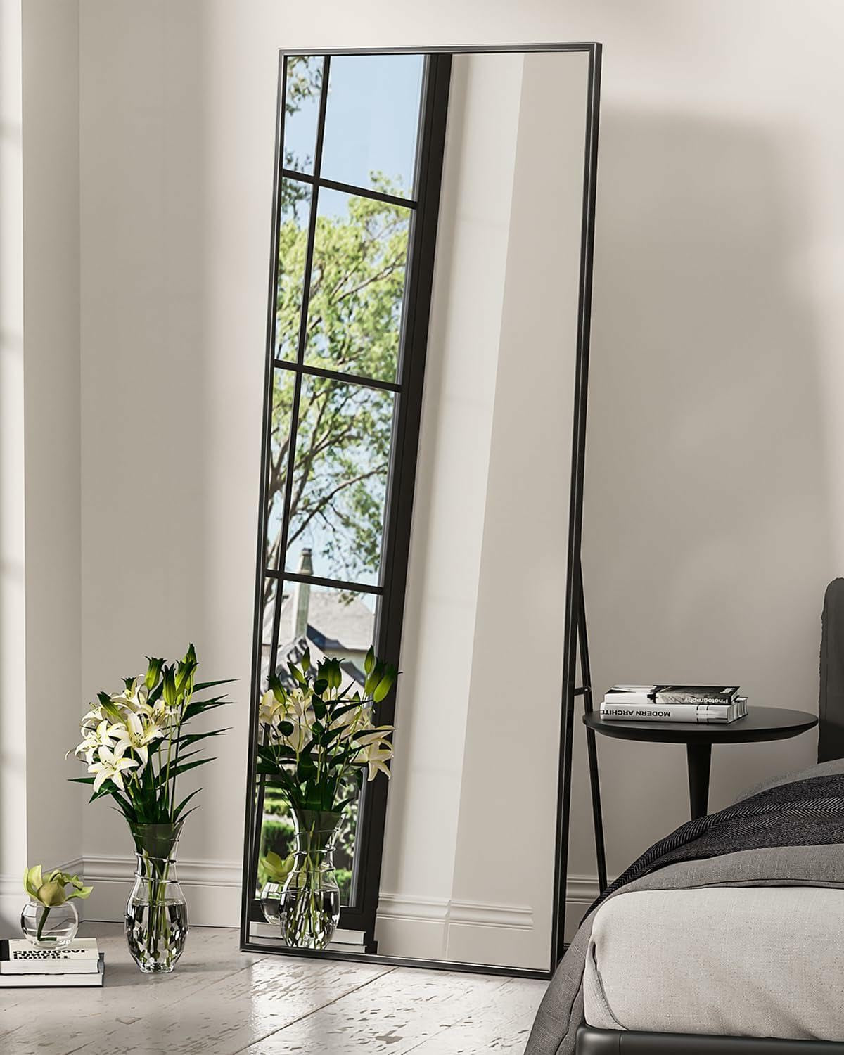 Full Length Mirror - Standing & Leaning, Large Bedroom Mirror with Black Aluminium Frame, 65"X22"