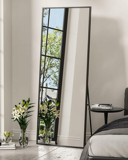 Full Length Mirror - Standing & Leaning, Large Bedroom Mirror with Black Aluminium Frame, 65"X22"