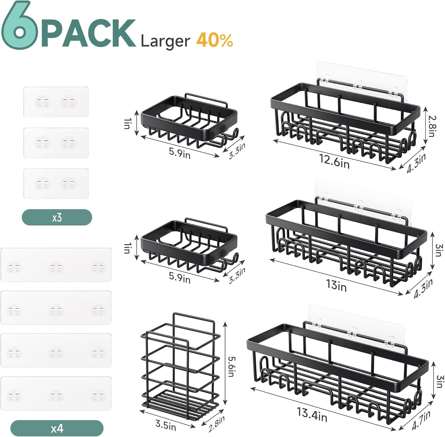 Shower Caddy 6-Pack, Advanced Rustproof Design, No Drilling Adhesive Shelves, Rack with Soap Holder, Large Capacity Bathroom Organizers and Storage, Wall-Mounted, Gifts for Women Mom