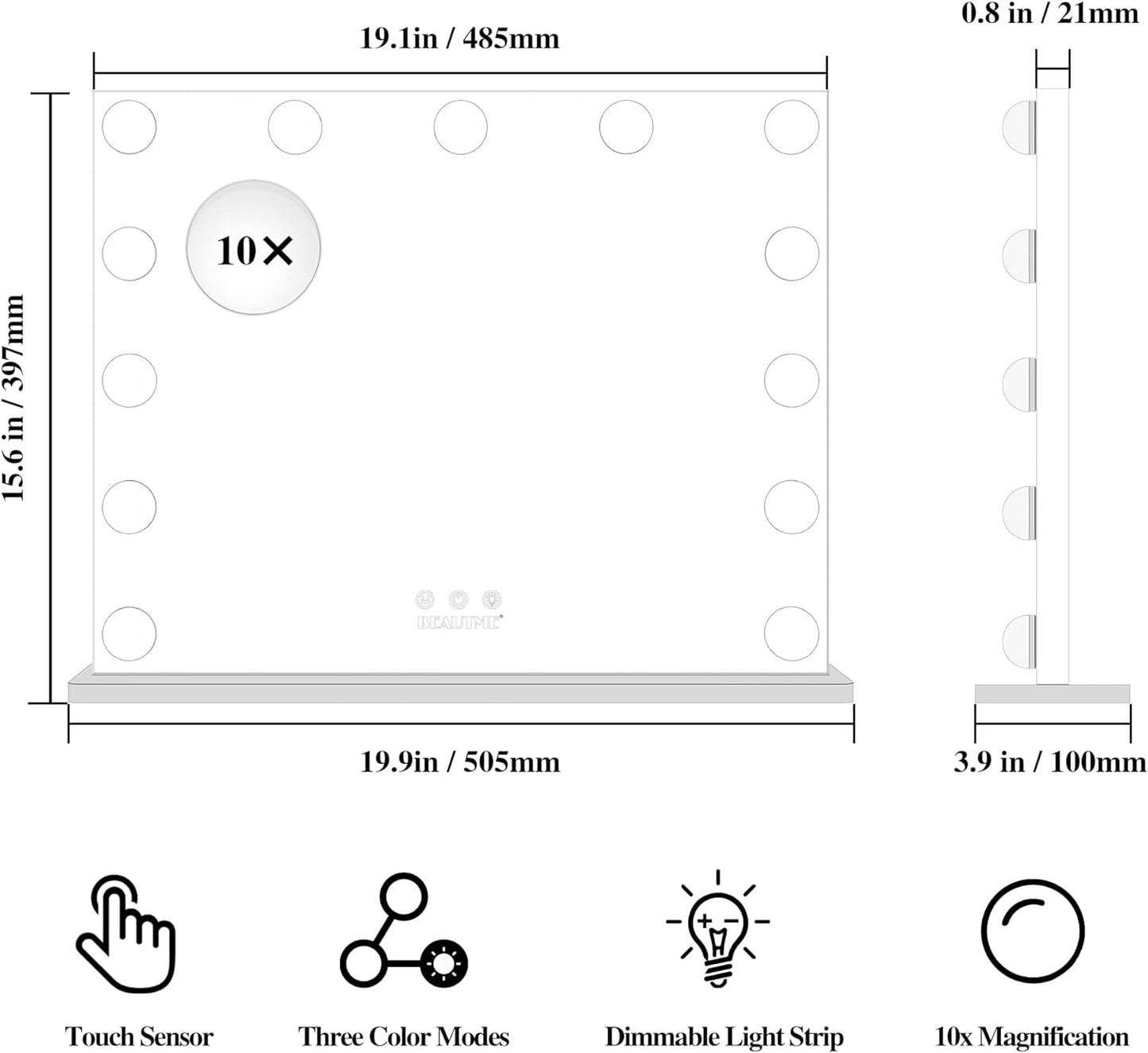 Vanity Mirror with Lights Hollywood Mirror Dressing Table Mirror with 13 LED Bulbs and 10X Magnification Touch Screen Desktop Mirror/Wall-Mounted Mirror (20 X16.6Inch, Silver)