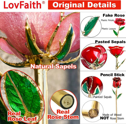 Valentine Gift Real Rose Dipped 24K Gold with Crystal Stand, Best Anniversary Rose Gift for Her Wife Mother Birthday Christmas