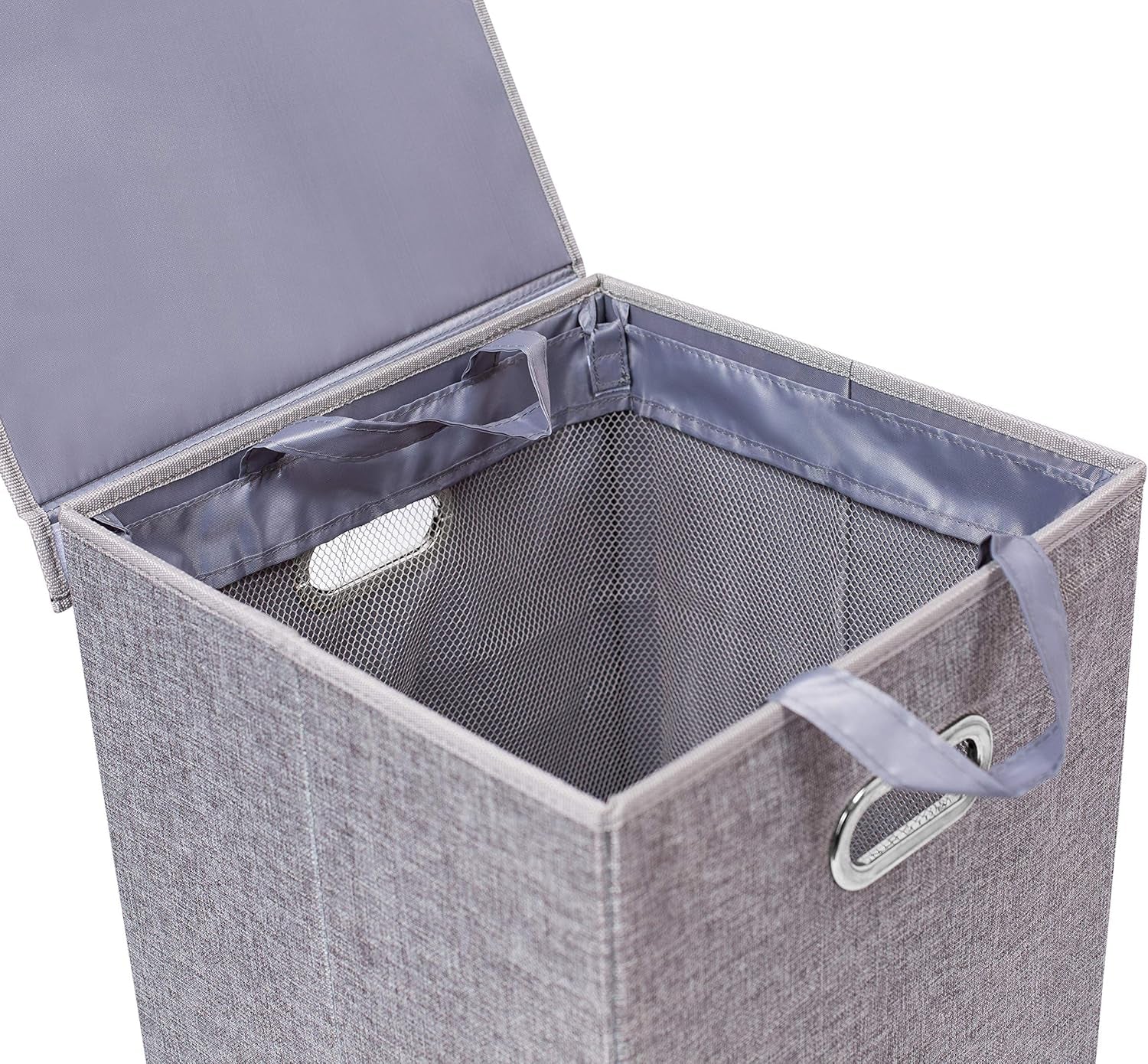 Laundry Hamper with Lid | Removable Bags for Sorting Clothes | Sectioned Laundry Basket for Bedroom & Bathroom | Collapsible Storage Bin with Cover | Single, Grey