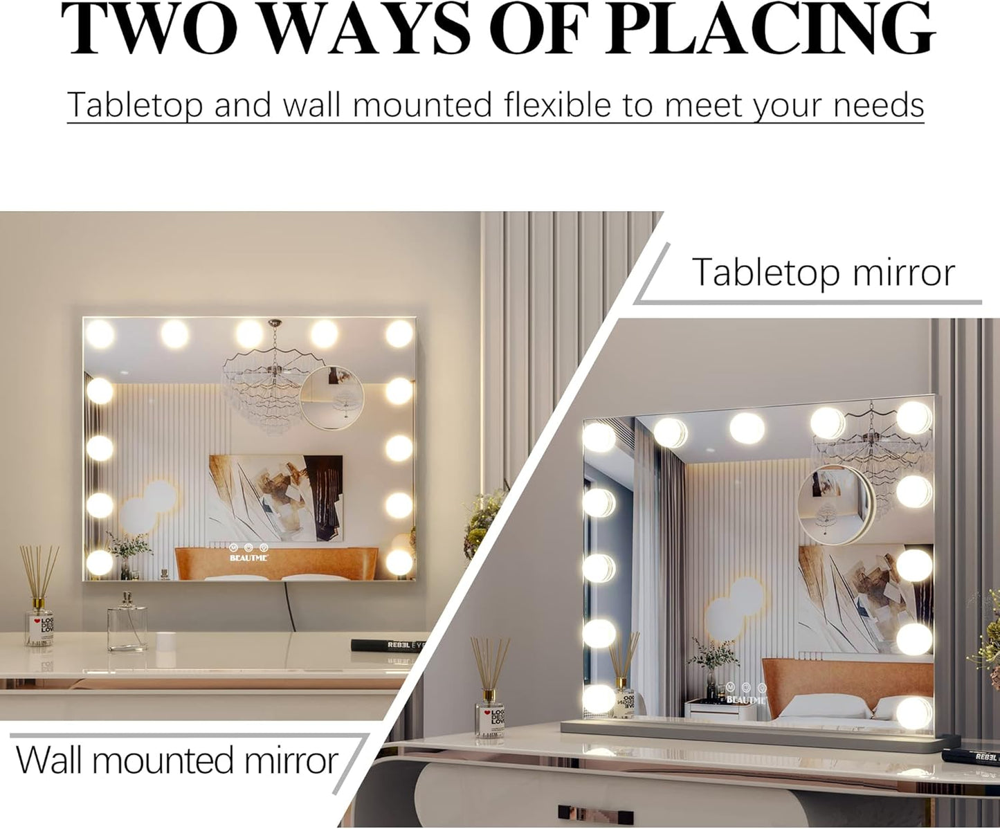 Vanity Mirror with Lights Hollywood Mirror Dressing Table Mirror with 13 LED Bulbs and 10X Magnification Touch Screen Desktop Mirror/Wall-Mounted Mirror (20 X16.6Inch, Silver)