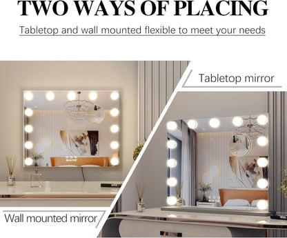 Vanity Mirror with Lights Hollywood Mirror Dressing Table Mirror with 13 LED Bulbs and 10X Magnification Touch Screen Desktop Mirror/Wall-Mounted Mirror (20 X16.6Inch, Silver)
