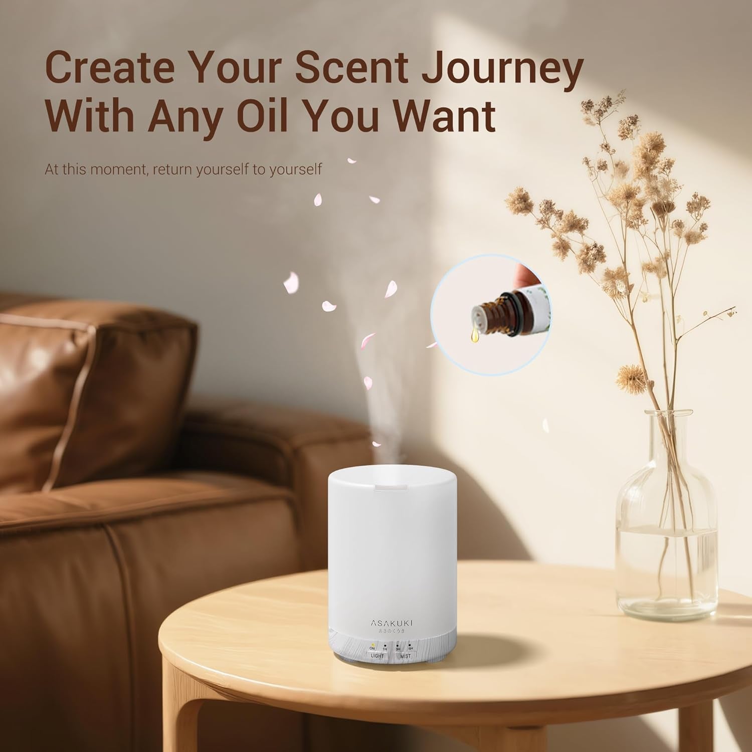 Essential Oil Diffuser for Home, 300 Ml Humidifier with Automatic Shut-Off, Quiet Aromatherapy Diffuser with 7 LED Lights for Living Room, Kitchen, Bedroom, Hotel, Gift for Mom - White Wood
