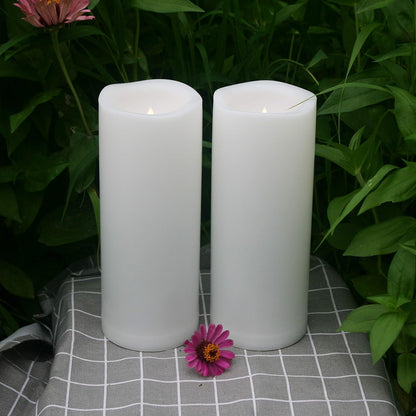 Outdoor Waterproof Large Led Flameless Candle with Remote Timer Long Lasting Battery Operated Plastic Electric Resin Pillar Candle Light for Home Garden Patio Xmas Wedding Party Decorations 4”X10”