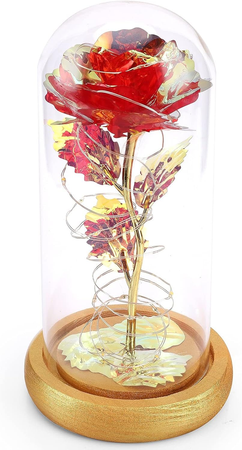 Rose Flower Gifts for Women, Artificial Flower Rose Gift, Led Light String Glass Flowers, Best Birthday Gifts for Friends Female, Mom, Sister - Anniversary and Birthday for Her/Wife