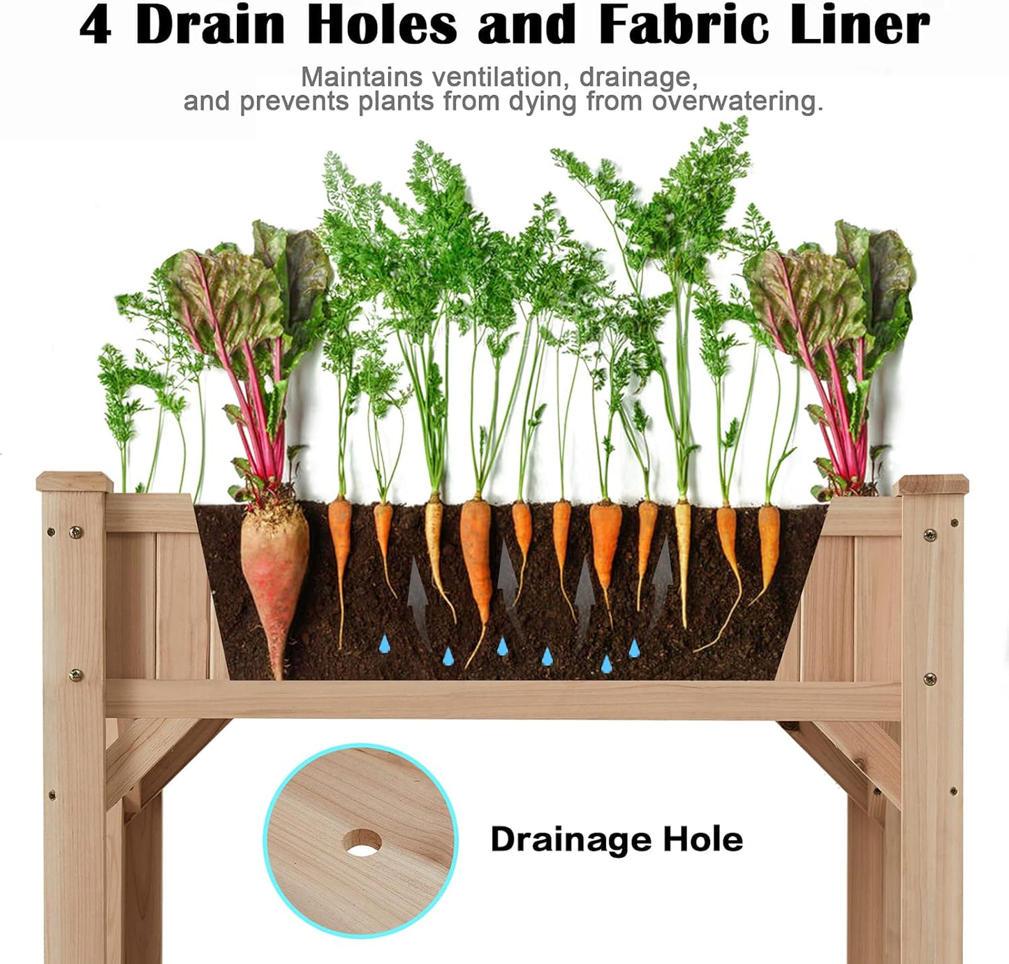 Raised Garden Bed with Legs 36.3X36.3X24 Inch -  Herb Planter with Divider Liner Flower Herb Wood Planter with Storage Shelves for Backyard Patio Extra Gloves 3 Tools 8 Grow Area 20 T-Tag