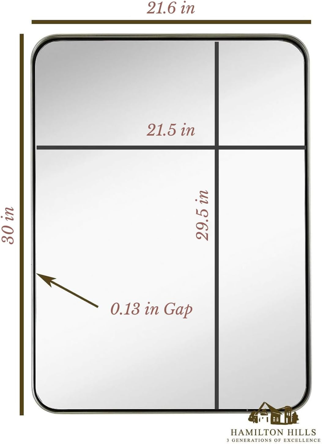 22X30 Inch Metal Silver Frame Bathroom Mirror - Brushed Steel Rectangular Rounded Corner Vanity - 2 Inch Deep Set Design - Large Wall Mirror, Hangs Horizontal and Vertical