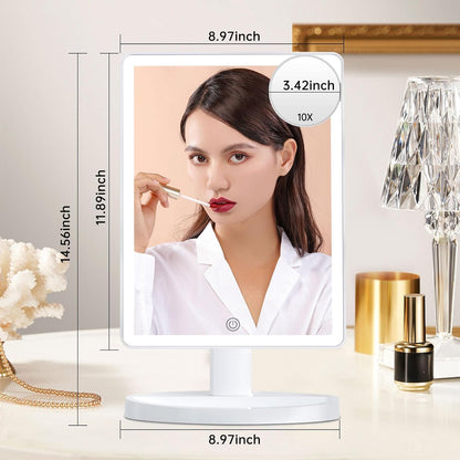 Large Lighted Vanity Makeup Mirror with 88 LED, 360 Rotation Touch Screen, 10X Magnification Portable Tabletop Cosmetic Make up Mirror