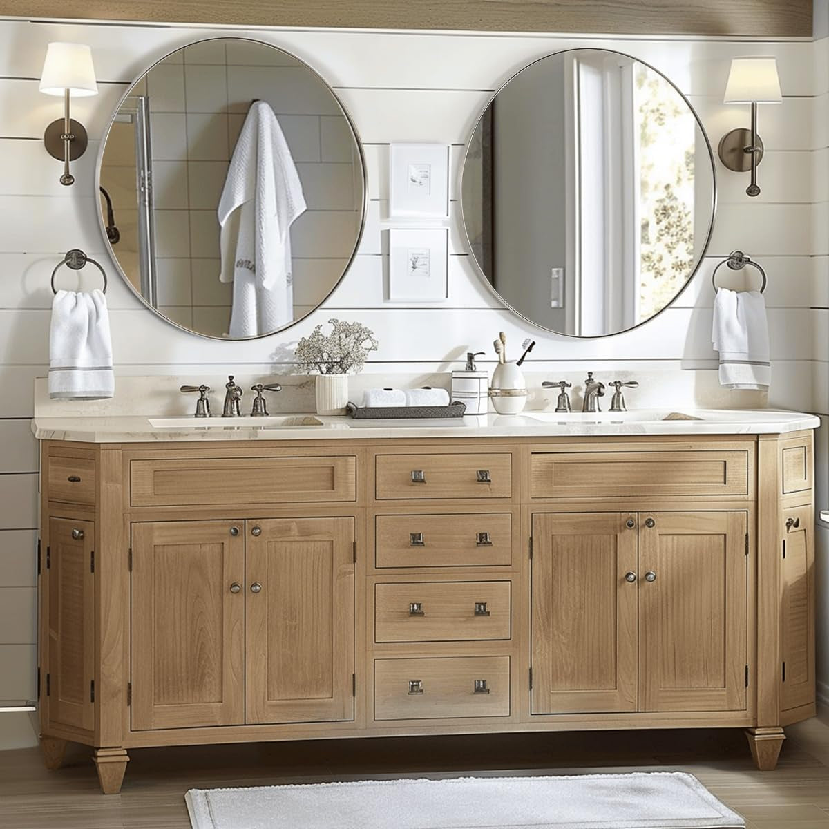 Nickel round Mirror, 26" Brushed Nickel round Mirror, Sliver Circle Bathroom Mirrors in Stainless Steel Metal Frame 1" Deep
