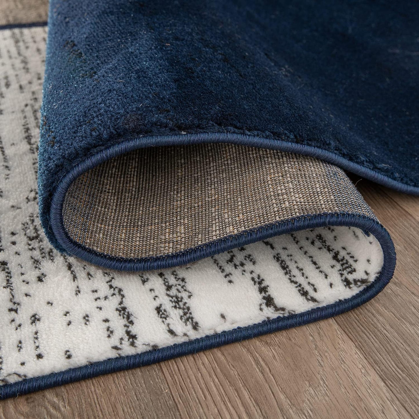 Modern Geometric Boxes Navy Area Rug, Fade-Resistant Carpet for Large Living Room, Bedroom, or Open Space, 10' X 14'