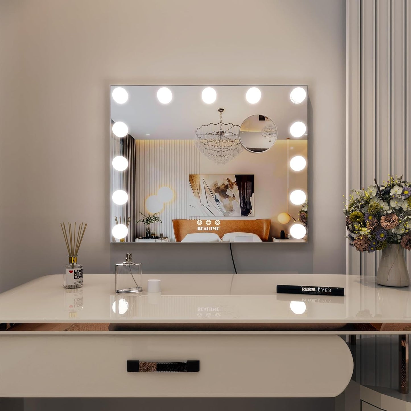 Vanity Mirror with Lights Hollywood Mirror Dressing Table Mirror with 13 LED Bulbs and 10X Magnification Touch Screen Desktop Mirror/Wall-Mounted Mirror (20 X16.6Inch, Silver)