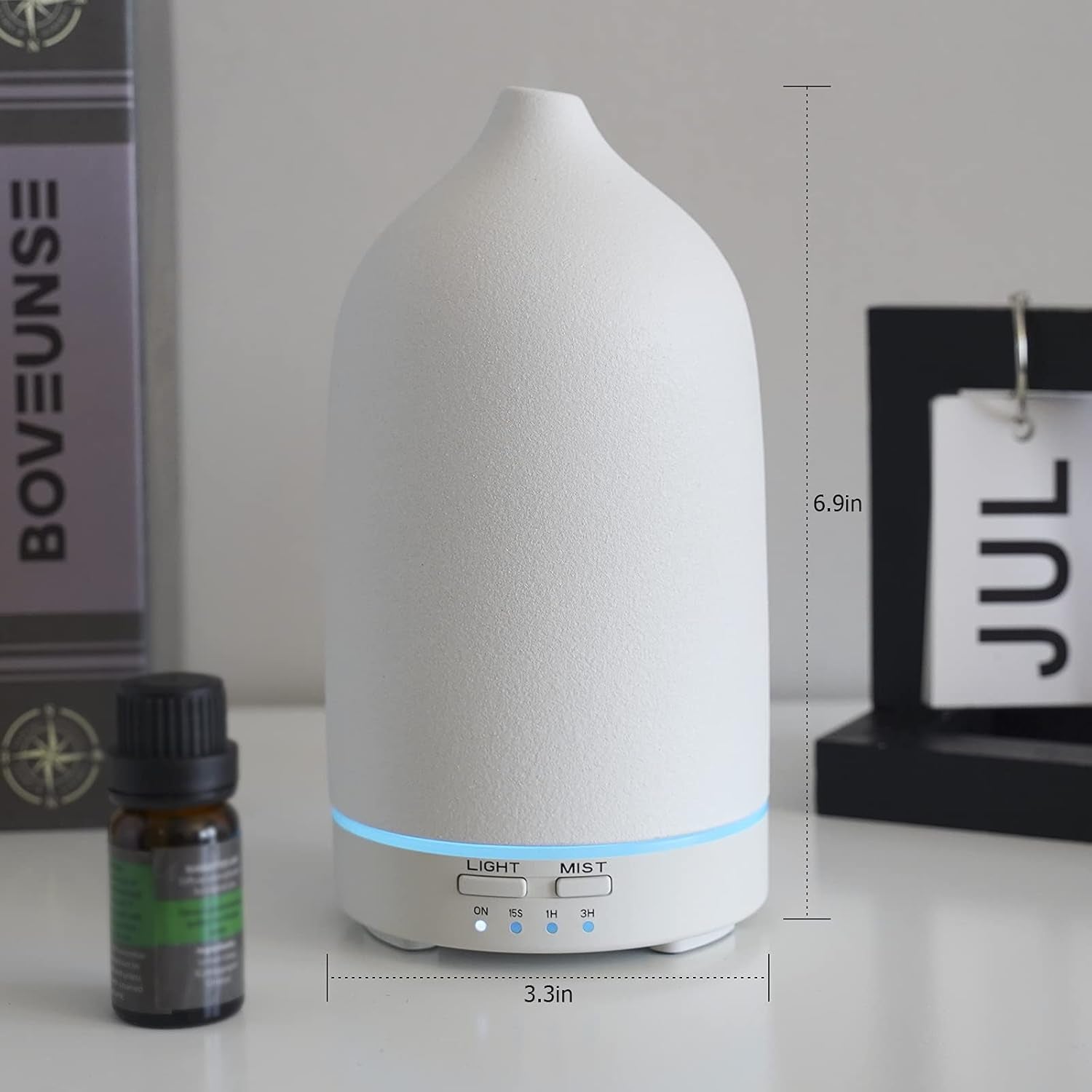 Ceramic Essential Oil Diffuser Ultrasonic Cool Mist, Aromatherapy Diffuser Whisper Quiet Aroma Diffuser with Timing Mode, 7 Colors LED Light Cycle Changing for Home Office Yoga SPA