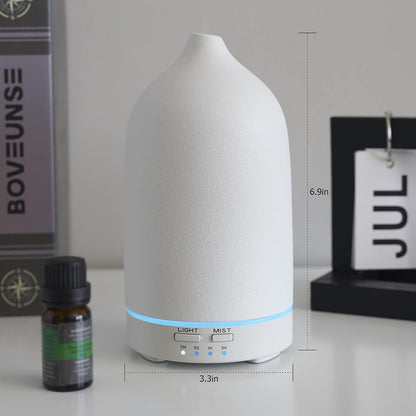 Ceramic Essential Oil Diffuser Ultrasonic Cool Mist, Aromatherapy Diffuser Whisper Quiet Aroma Diffuser with Timing Mode, 7 Colors LED Light Cycle Changing for Home Office Yoga SPA