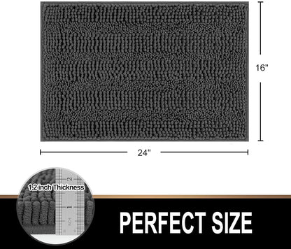 Plush Shaggy Chenille Bath Mat | Extra Soft, Super Absorbent, Non-Slip Bathroom Rug | Fluffy Microfiber, Area Rug Sets for Bathroom Floor, Kitchen, Living Room | 24"X16" | Charcoal Gray