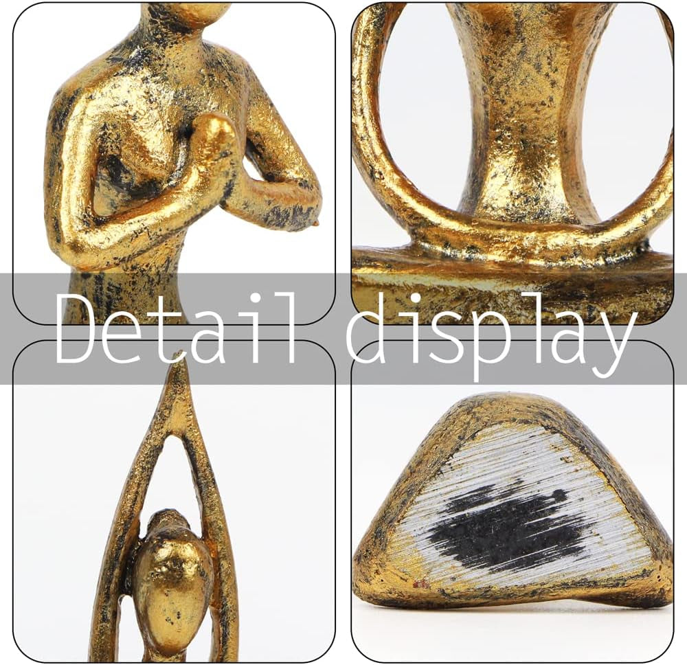 4Pcs Yoga Meditation Home Decor, Resin Yoga Figurines Modern Decorations for Shelf Bedroom Living Room Yoga Room Zen Decor (3.3"-Gold)