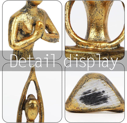 4Pcs Yoga Meditation Home Decor, Resin Yoga Figurines Modern Decorations for Shelf Bedroom Living Room Yoga Room Zen Decor (3.3"-Gold)