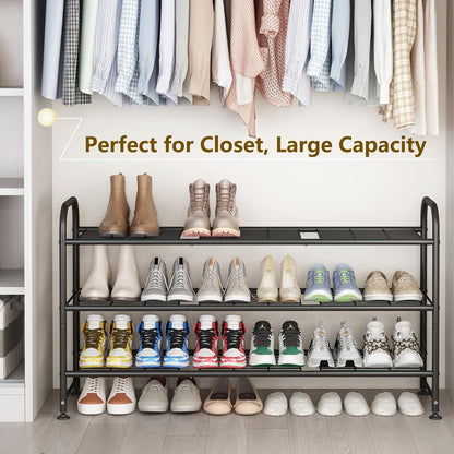 Shoe Rack 3 Tier Long Metal Shoe Organizer for Closet Entryway Black
