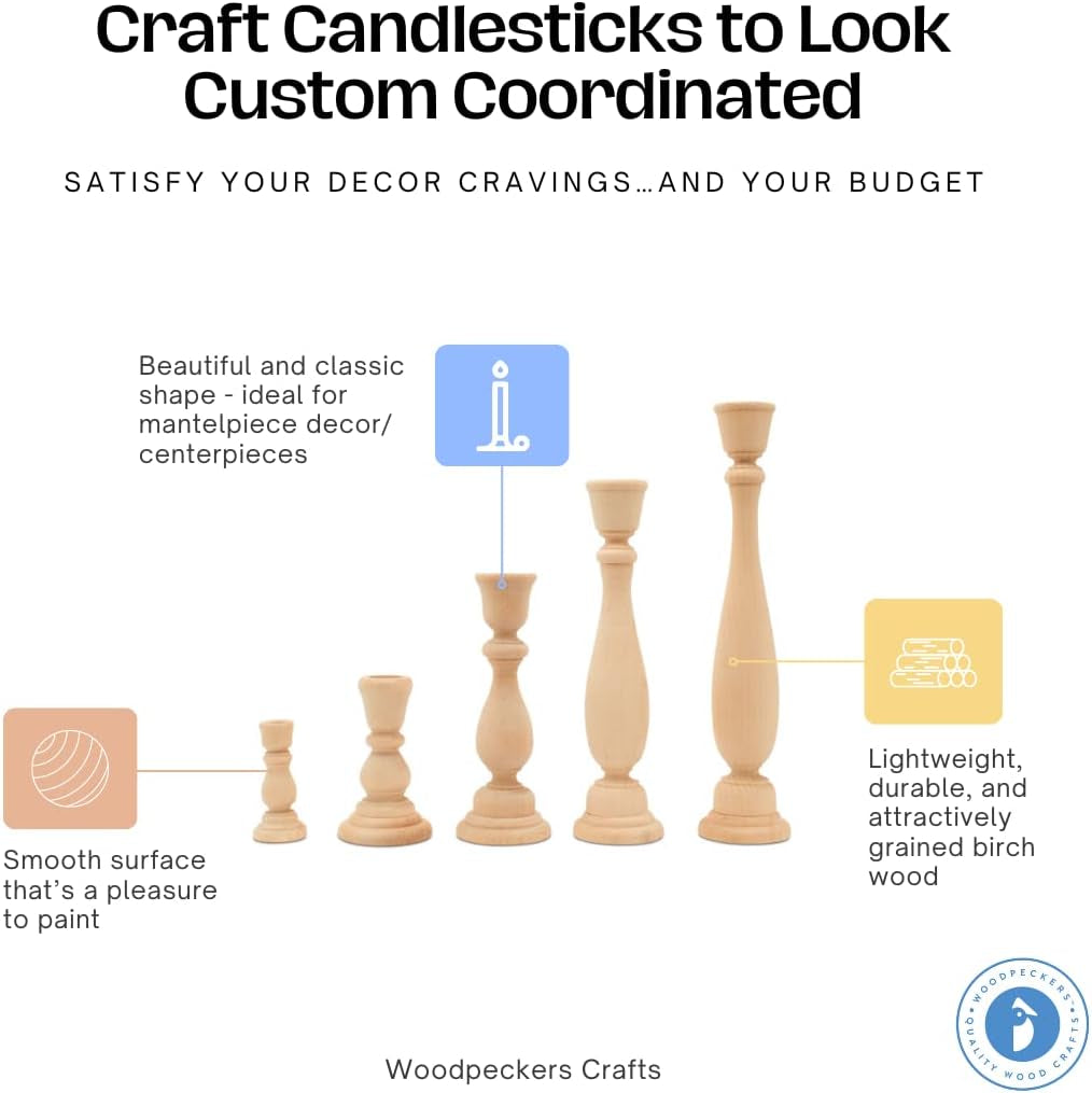 Wood Candle Holders, 6-3/4 Inch Wooden Candlestick Holders with 3/4 Inch Hole, Set of 2 Unfinished Wooden Candle Holders, Farmhouse Rustic Candle Holder for Crafts, Decorating and Painting