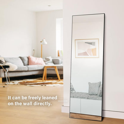 Full Length Mirror - Standing & Leaning, Large Bedroom Mirror with Black Aluminium Frame, 65"X22"