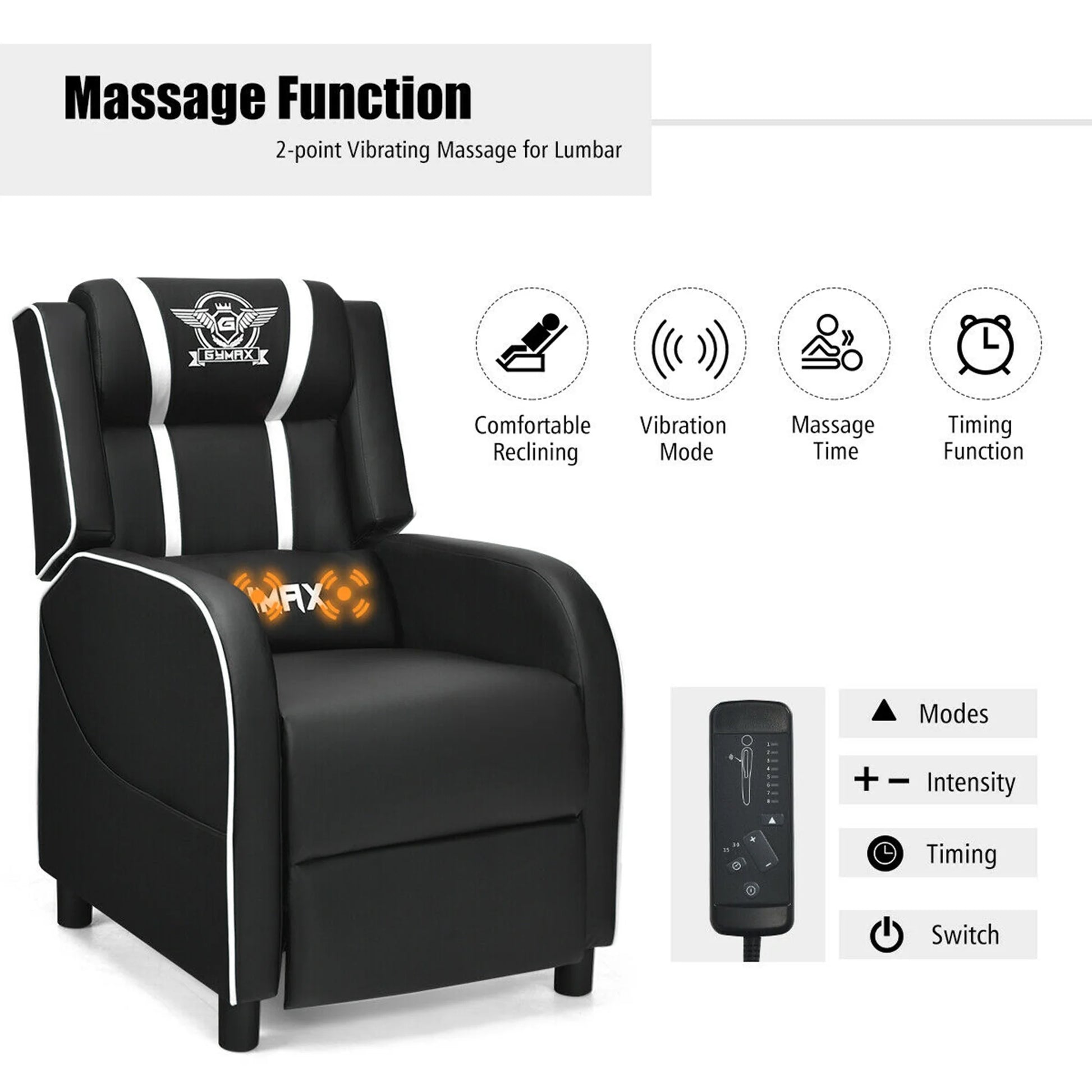 Massage Gaming Recliner Chair Racing Single Lounge Sofa Home Theater Seat White
