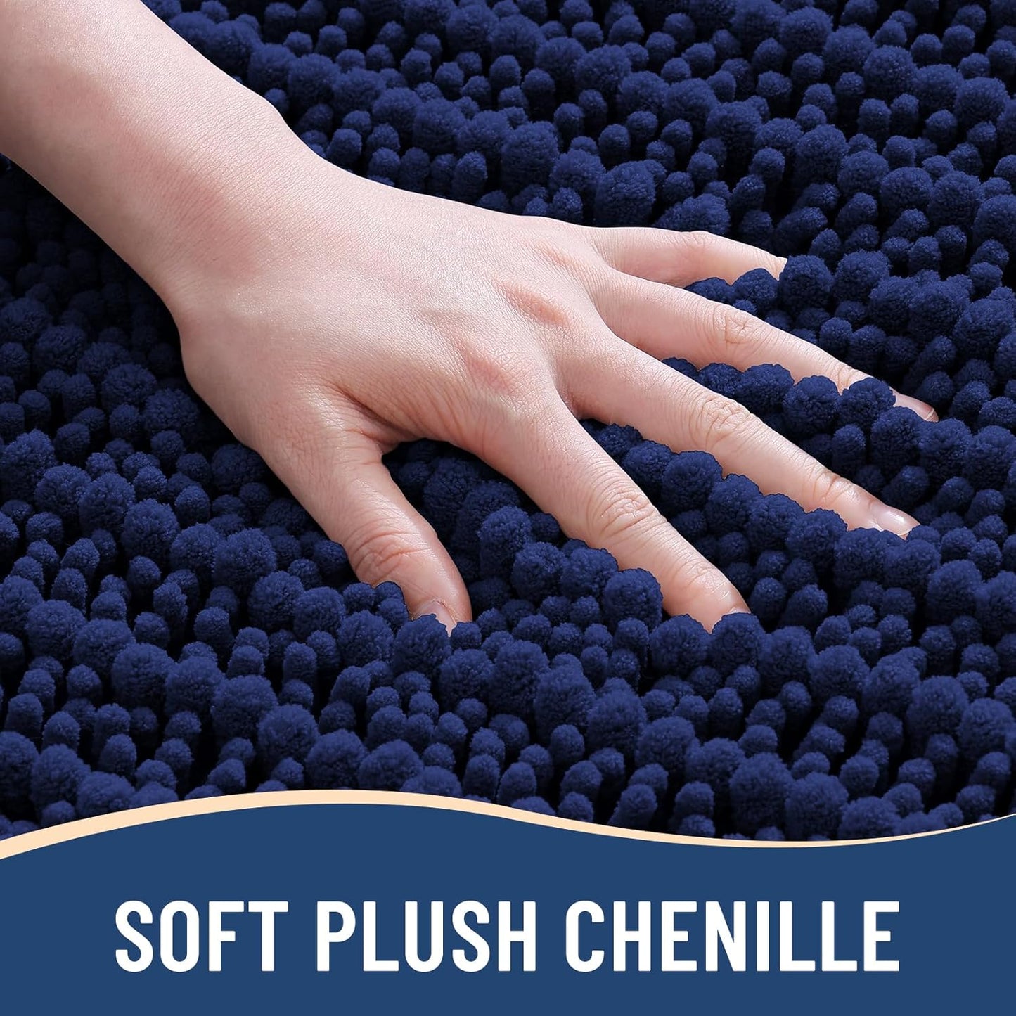 Luxury Bathroom Rugs 24X16, Extra Soft Thick Absorbent Shaggy Chenille Bath Rugs, Non-Slip Machine Wash Dry, Bath Mats for Bathroom Floor, Tub and Shower, Home Decor Accessories, Navy